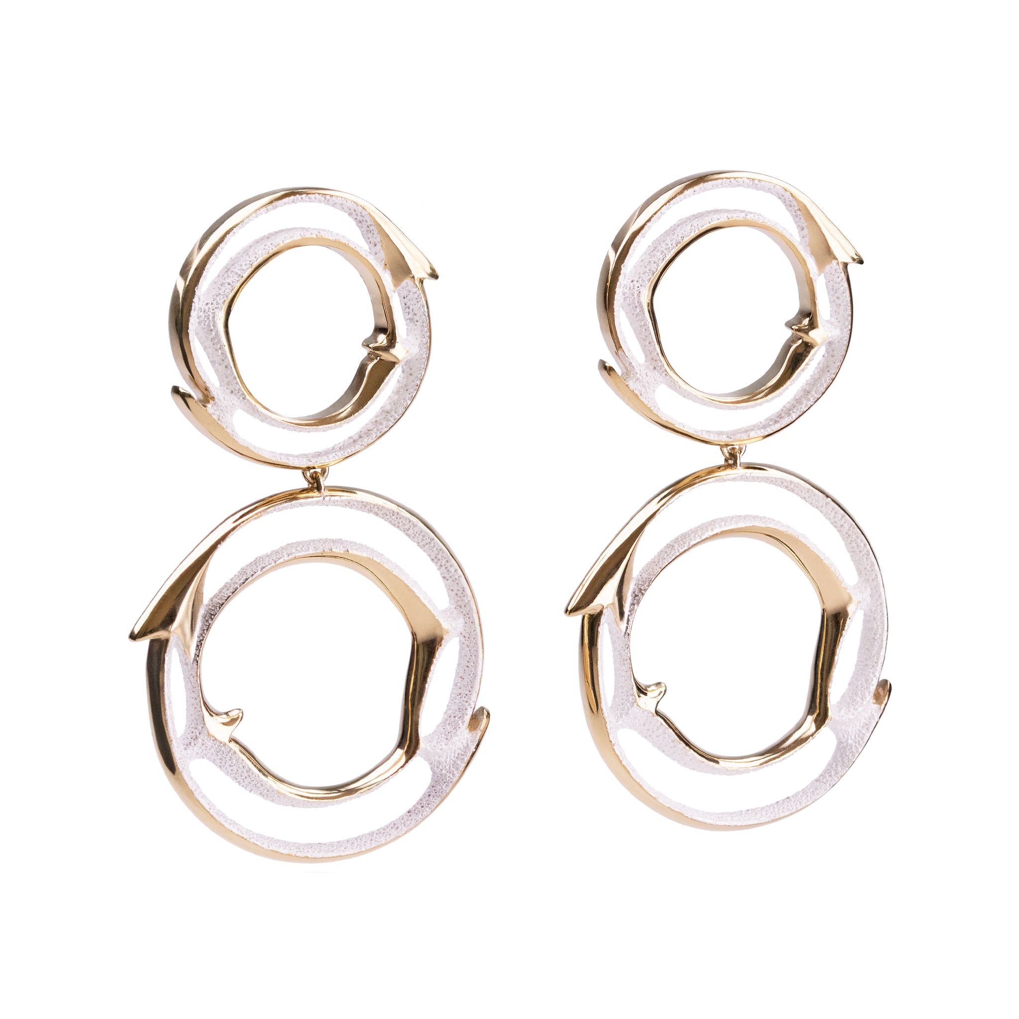 Double Halo Recycled Silver Earrings with 18ct Gold